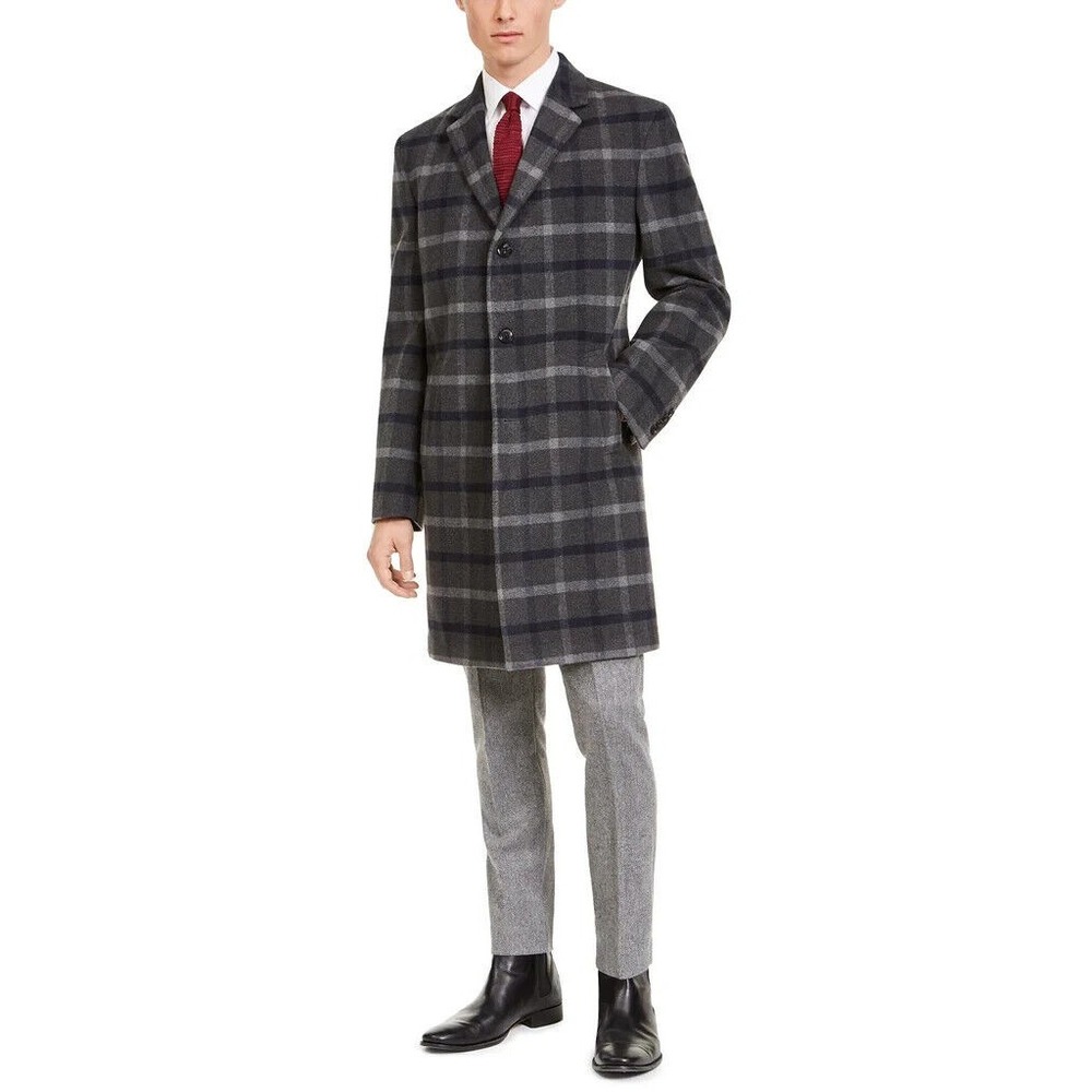 Tommy Hilfiger men's Modern Fit Grey Addison Over Coat size 40 Long retail $395‎